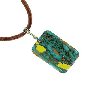 Blue Green Sea Jasper Mens Necklace